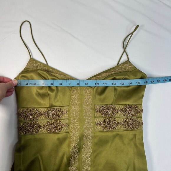 Vintage Nicole Miller Collection Satin Slip Dress Green Beaded Embroidery Silk 6 - Picture 4 of 11